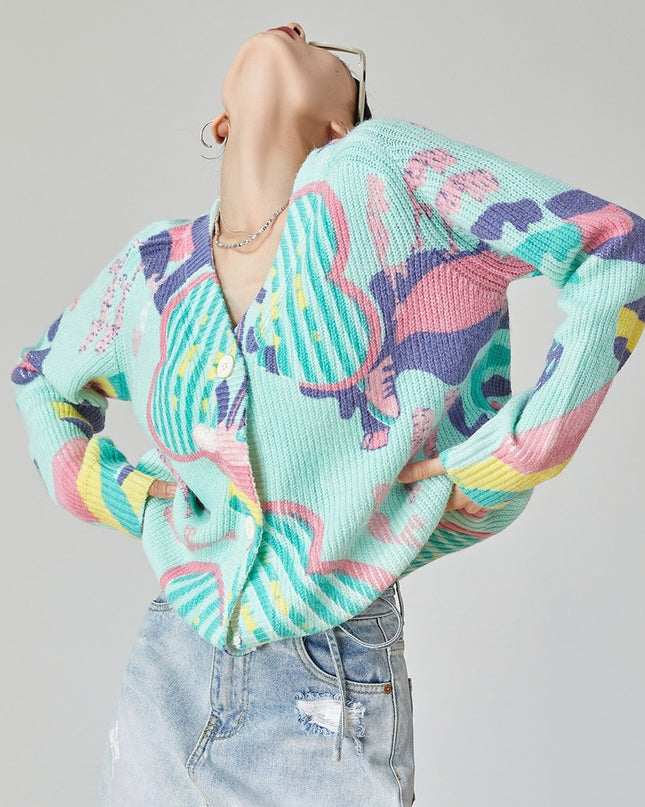 Dopamine Lake Blue Rainbow Gradient Knitted Sweater