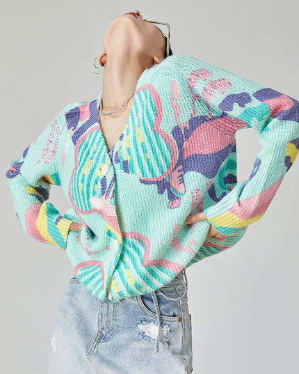 Dopamine Lake Blue Rainbow Gradient Knitted Sweater