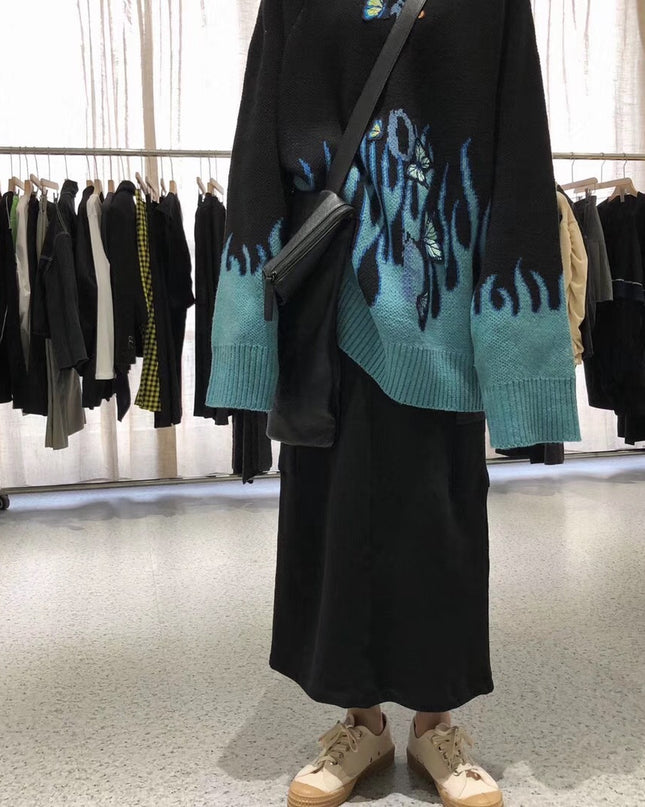 Flame butterfly embroidered sweater