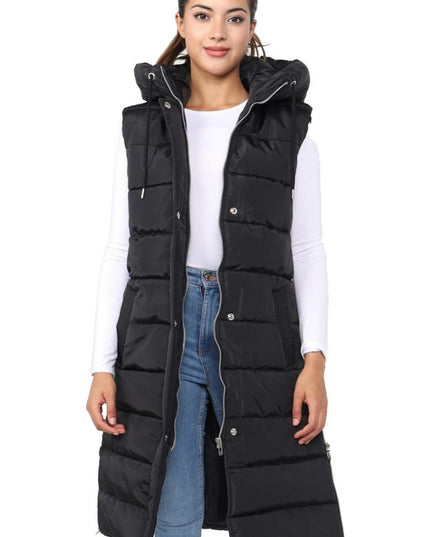 Ladies Girls Long Hooded Puffer Warm Padded Sleeveless Gilet Bodywarmer Zipper