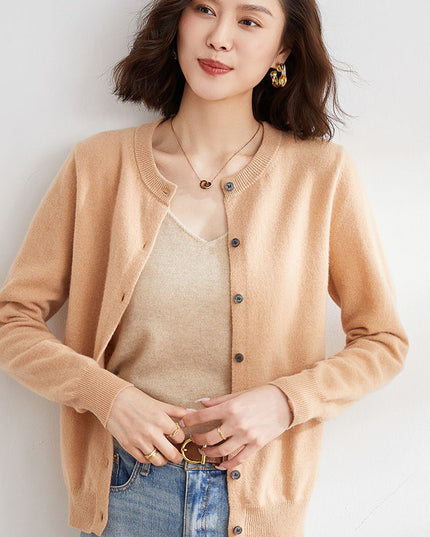 Round Neck Knitted Cardigan Coat For Women