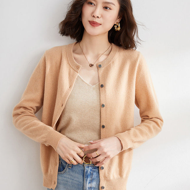 Round Neck Knitted Cardigan Coat For Women