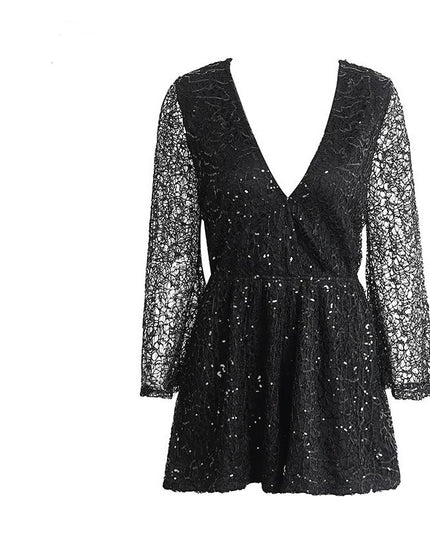 lace jumpsuits rompers  deep v long sleeve shorts