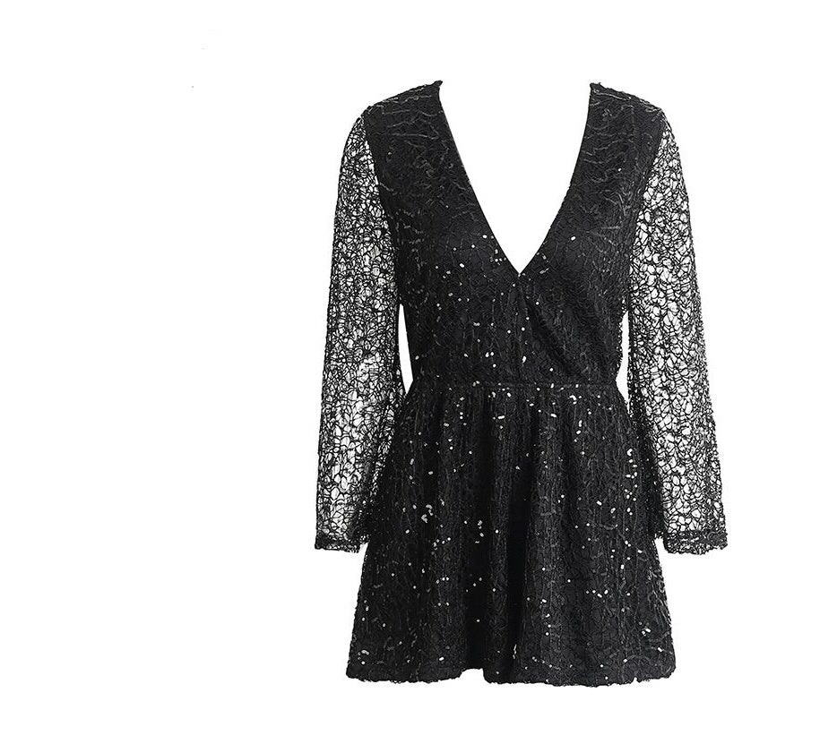 lace jumpsuits rompers  deep v long sleeve shorts