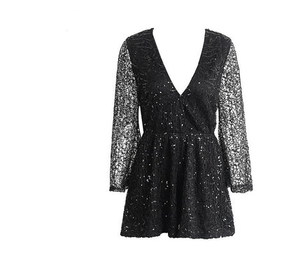 lace jumpsuits rompers  deep v long sleeve shorts