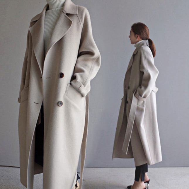 Korean Style Temperament Mid-length Over-the-knee Double-sided Cashmere Woolen Coat