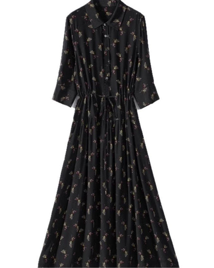 Floral Mid-length Shirt Silk Dress