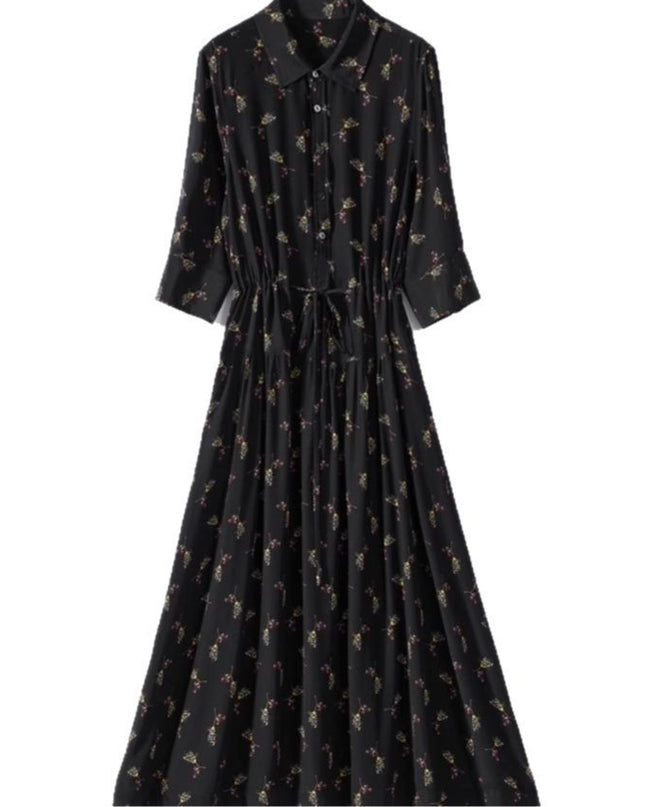 Floral Mid-length Shirt Silk Dress