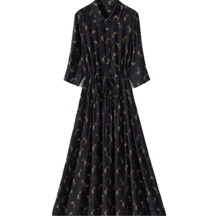 Floral Mid-length Shirt Silk Dress