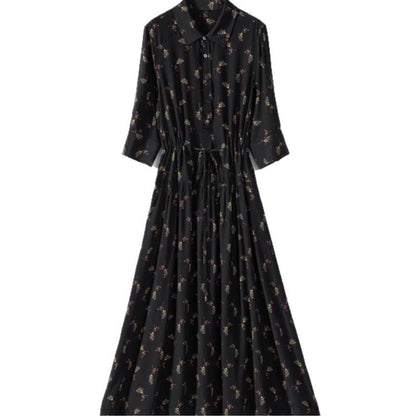 Floral Mid-length Shirt Silk Dress