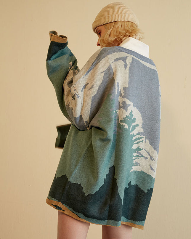Ladies snow mountain landscape sweater