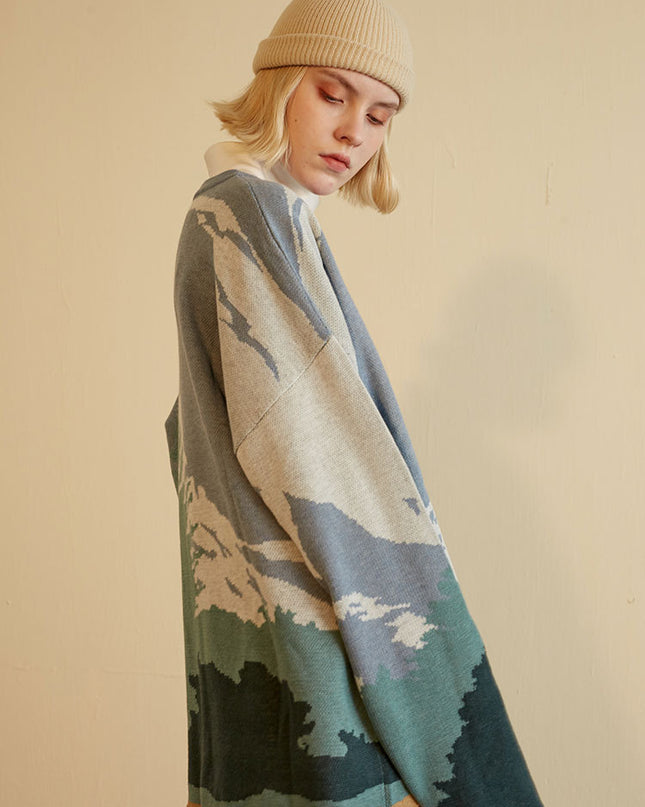 Ladies snow mountain landscape sweater