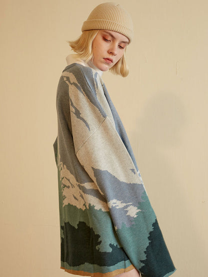 Ladies snow mountain landscape sweater