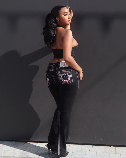 Vintage Gothic Fashion Embroidered Casual Jeans High Waist