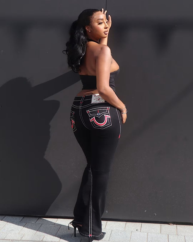 Vintage Gothic Fashion Embroidered Casual Jeans High Waist