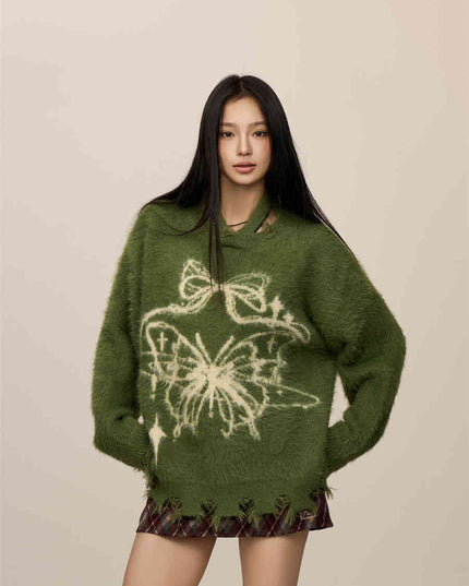 Butterfly Jacquard Mink-like Wool Christmas New Year Sweater