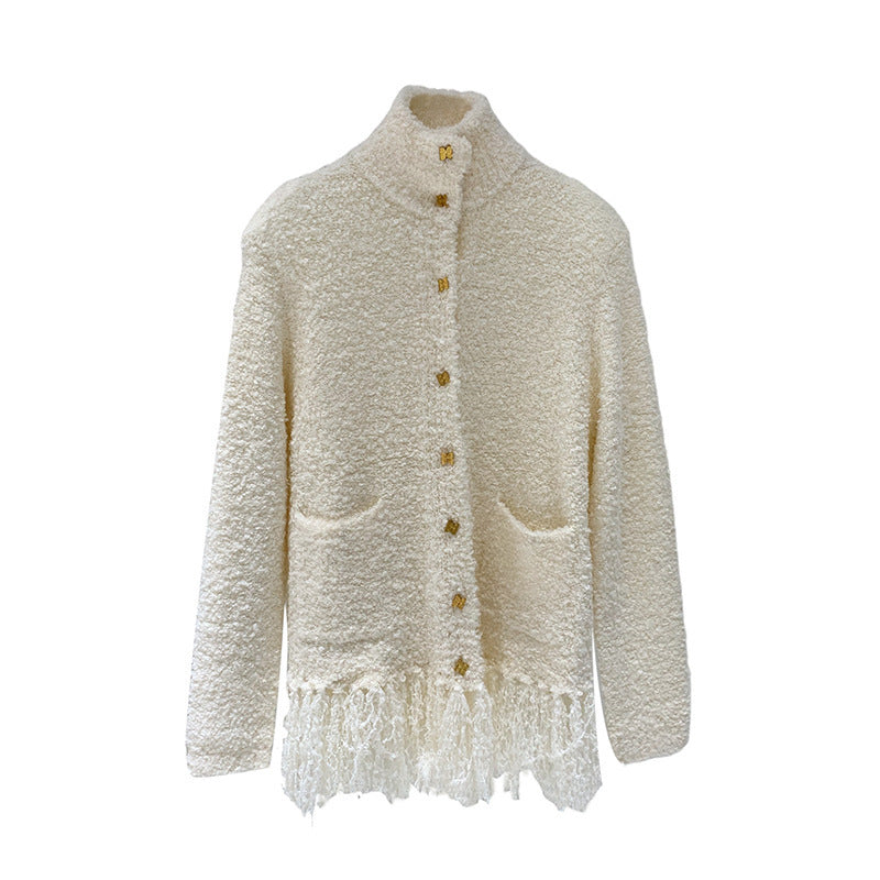 Turtleneck Tassel Cardigan New Autumn And Winter Loop Wool Sweater Coat