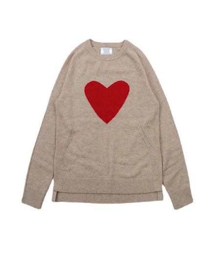 French Style Round Neck And Heart Pattern Long Sleeves
