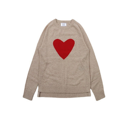 French Style Round Neck And Heart Pattern Long Sleeves