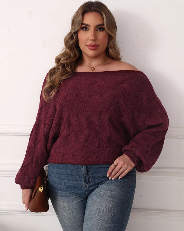 Plus Size Women's Sexy Off-shoulder Batwing Sleeve Loose Pullover