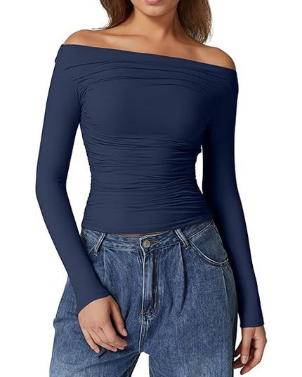 Women's Clothing Top Off-shoulder Long Sleeve T-shirt
