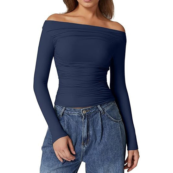 Women's Clothing Top Off-shoulder Long Sleeve T-shirt