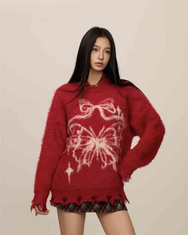 Butterfly Jacquard Mink-like Wool Christmas New Year Sweater
