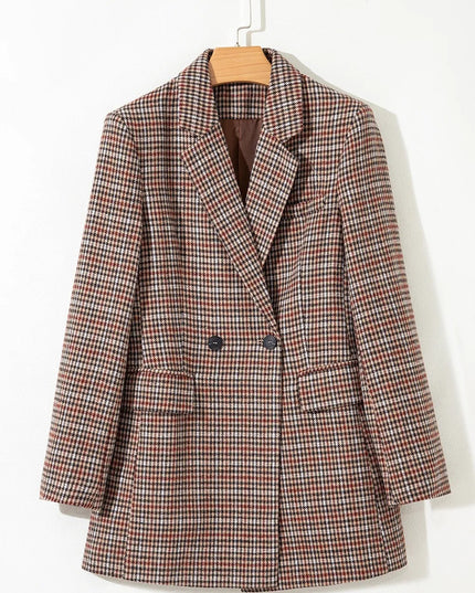 Brown Houndstooth Lapel Collar Blazer