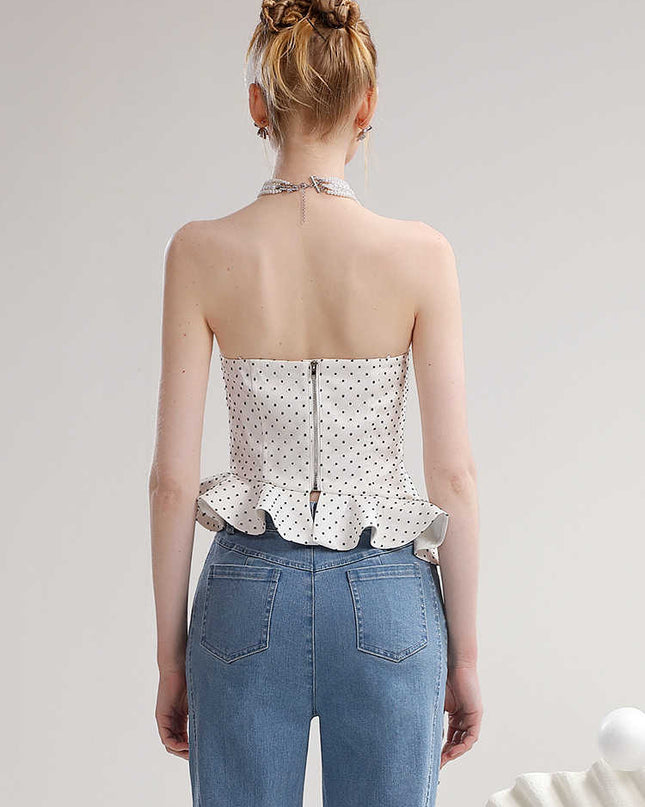 Summer Contrast Color Polka Dot Irregular Spaghetti-strap Top