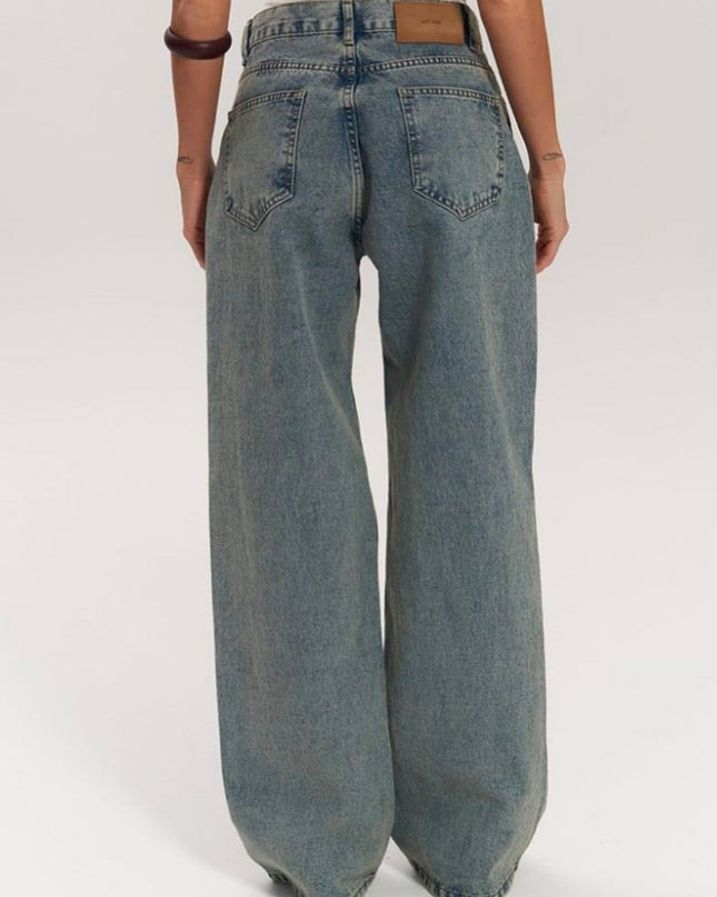 Vintage Straight-leg Hollow Textured Jeans