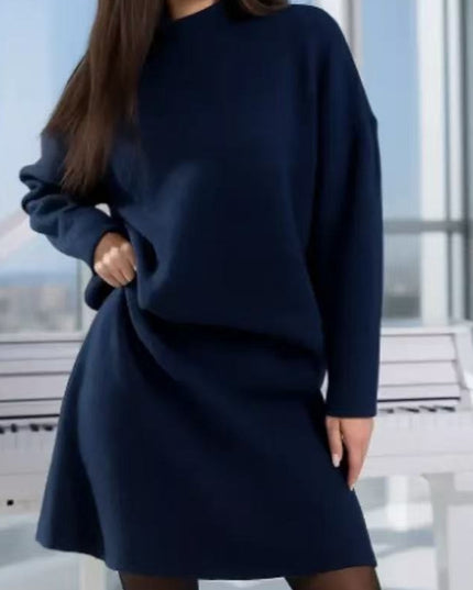 Mock Neck Sweater Autumn And Winter Knitting Top A- Line Skirt Two Pieces