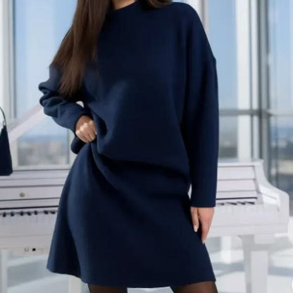 Mock Neck Sweater Autumn And Winter Knitting Top A- Line Skirt Two Pieces