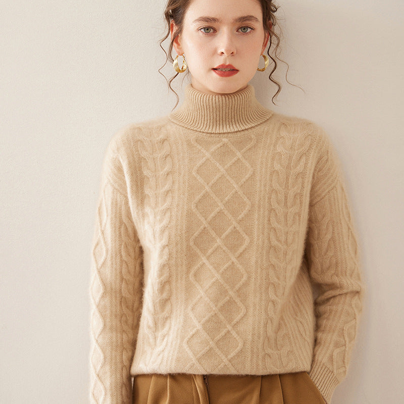 High Lapel Cashmere Loose Lazy Sweater Three-strand Thickened Knitting Bottoming Shirt Top