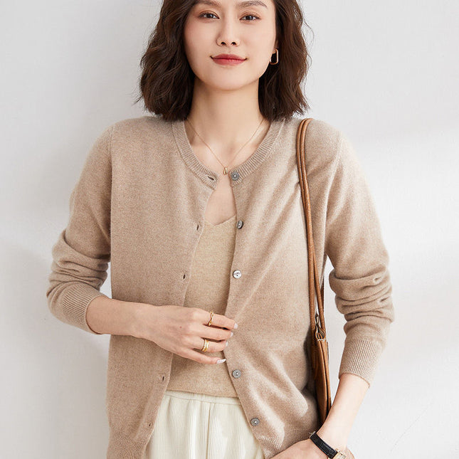 Round Neck Knitted Cardigan Coat For Women