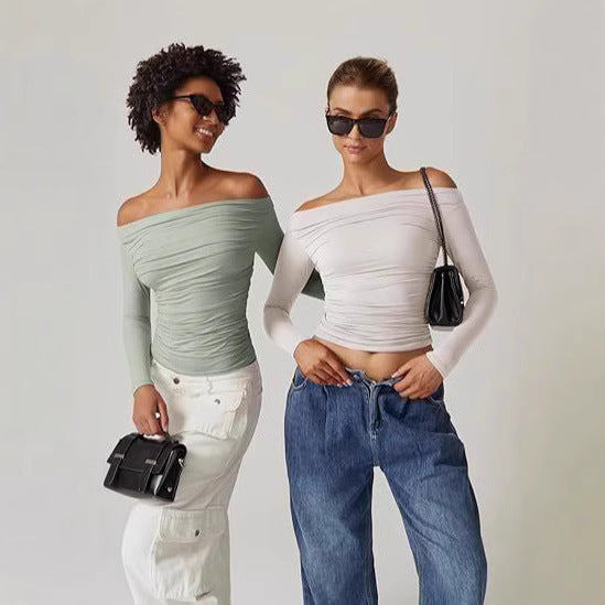 Women's Clothing Top Off-shoulder Long Sleeve T-shirt