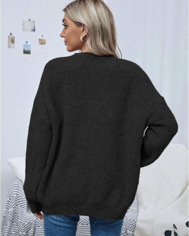 Open Front Drop Shoulder Solid Cardigan,Long Sleeve Tops