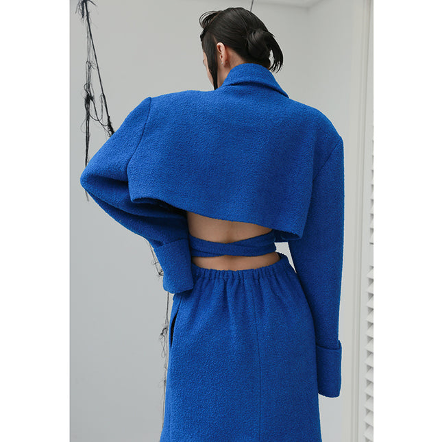 Klein Blue Wide Shoulder Deconstructed Waist Ladies Coat