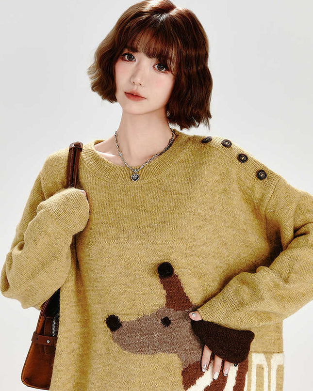 Retro Crew Neck Knitted Sweater Women's Loose Chic Top