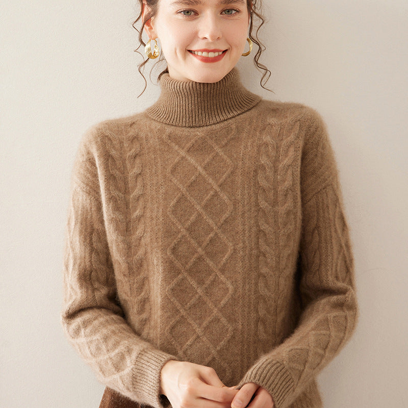 High Lapel Cashmere Loose Lazy Sweater Three-strand Thickened Knitting Bottoming Shirt Top