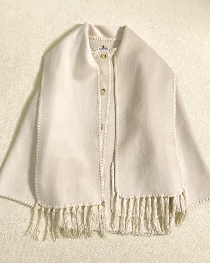 New Wool Blend Autumn And Winter Tassel Scarf Collar Loose Woolen Coat