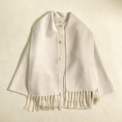 New Wool Blend Autumn And Winter Tassel Scarf Collar Loose Woolen Coat