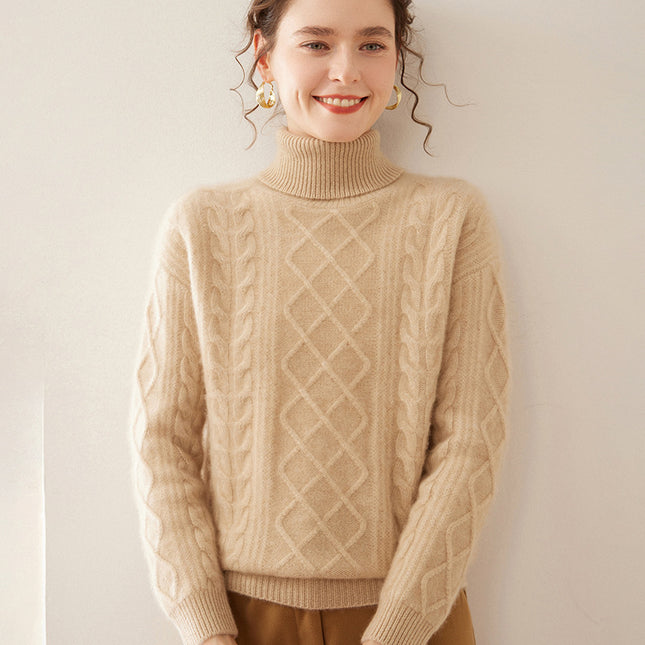 High Lapel Cashmere Loose Lazy Sweater Three-strand Thickened Knitting Bottoming Shirt Top