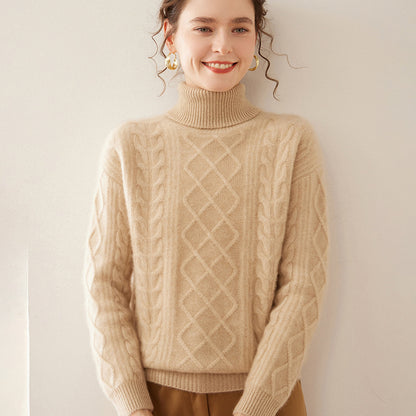 High Lapel Cashmere Loose Lazy Sweater Three-strand Thickened Knitting Bottoming Shirt Top
