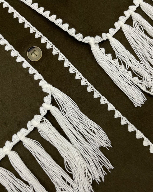 New Wool Blend Autumn And Winter Tassel Scarf Collar Loose Woolen Coat