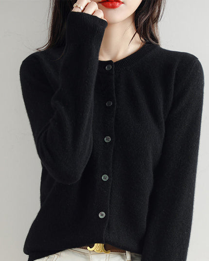 Round Neck Knitted Cardigan Coat For Women