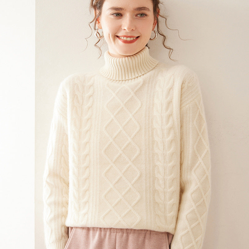 High Lapel Cashmere Loose Lazy Sweater Three-strand Thickened Knitting Bottoming Shirt Top