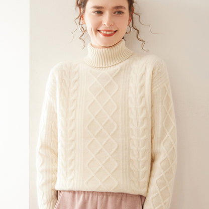 High Lapel Cashmere Loose Lazy Sweater Three-strand Thickened Knitting Bottoming Shirt Top