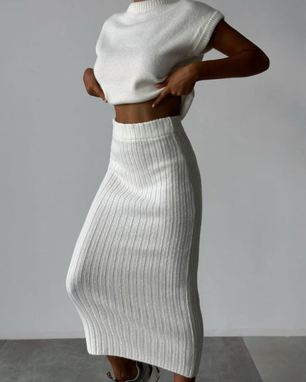 Sweater Suit Women's Sleeveless Pullover Coat Skirt