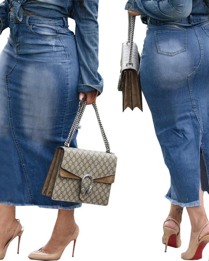 Women's Fashionable Hip-wrapped Stretch Denim Long Skirts