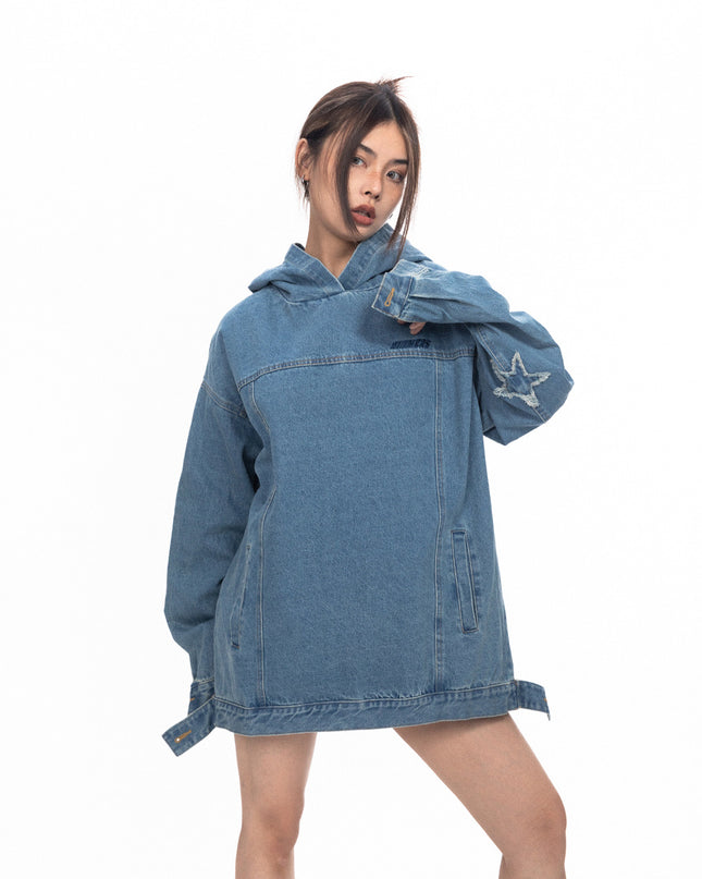 Retro Washed Loose Hooded Denim Top